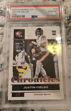 2021 Panini Chronicles Pink Rookie #19 Justin Fields Bears PSA 10 - Image 1