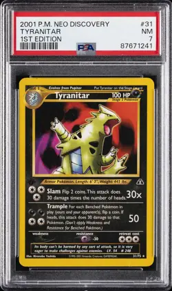2001 POKEMON NEO DISCOVERY 1ST EDITION #31 TYRANITAR PSA 7 - Image 1