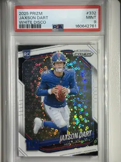 2025 Panini Prizm - Rookies Jaxson Dart #332 White Disco Prizm (RC) PSA 9 - Image 1