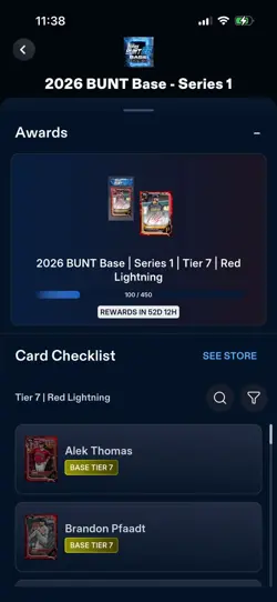 [DIGITAL] 2026 TIER 7 Red LIGHTNING BASE LOT 100 CARD TOPPS BUNT Yordan - Image 1