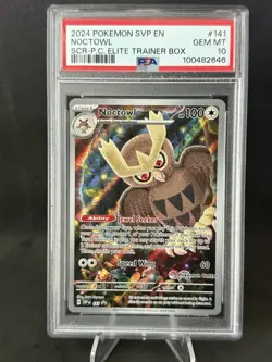 2024 POKEMON SVP STELLAR CROWN POKEMON CENTER ETB PROMO #141 NOCTOWL PSA 10 - Image 1