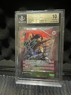 ATTACK ON TITAN HANGE BGS 10 2017 WEISS SCHWARZ SEIZE FREEDOM GREEN SIGNATURE - Image 1
