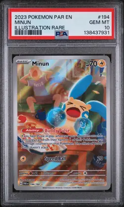 2023 POKEMON PAR EN-PARADOX RIFT ILLUSTRATION RARE #194 MINUN PSA 10 - Image 1