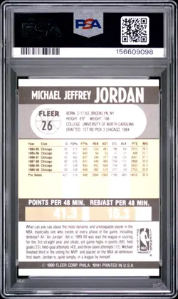 1990 Fleer #26 Michael Jordan PSA 9 Bulls HOF NBA Basketball Mint Card - Image 2