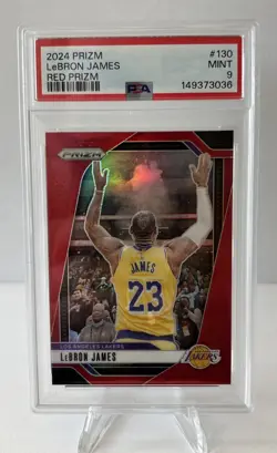 2024-25 Panini Prizm #130 LeBron James Chalk Toss Red /299 PSA 9 - Image 1