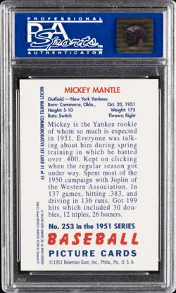 1996 TOPPS MANTLE FINEST W/COATING #1 1951 BOWMAN REPRINT PSA 10 - Image 2