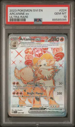 PSA 10 GEM MINT Arcanine Ex Scarlet & Violet Base Full Art Pokemon 224/198 - Image 1