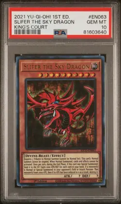 2021 YU-GI-OH! #EN001 SLIFER THE SKY DRAGON KING’S COURT PSA 10 GEM MINT - Image 1