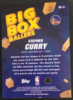 STEPHEN CURRY 2025/26 TOPPS BIG BOX BALLERS YELLOW CRACKED ICE HOLO INSERT BB-31 - Image 3