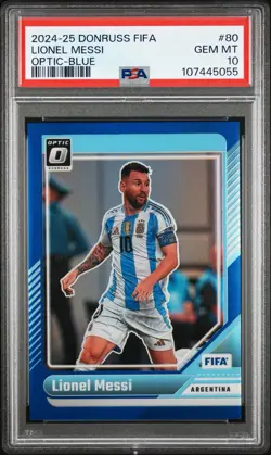 2024-25 Panini Donruss FIFA Lionel Messi Optic Blue /149 #80 PSA 10 Argentina 🐐 - Image 1