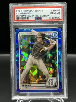CJ Abrams 2020 Bowman Draft Chrome Sapphire PSA 10 Padres Nationals - Image 1