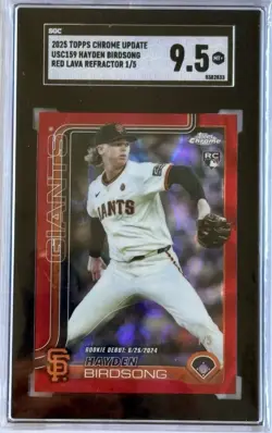 2025 Topps Chrome Update Hayden Birdsong USC159 Red Lave Refractor 1/5 SGC 9.5 - Image 1