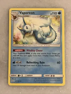 Vaporeon 42/236 Uncommon Cosmic Eclipse Pokemon Near Mint - Image 1