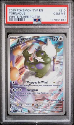 2025 POKEMON WHITE FLARE POKEMON CENTER ETB PROMO SVP #210 TORNADUS PSA 10 - Image 1