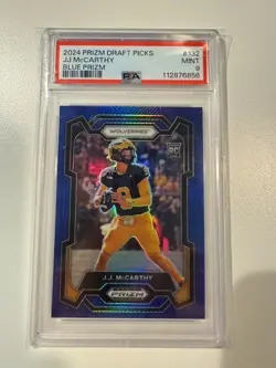 2024 Prizm Draft Picks Blue Prizm JJ McCarthy /199 PSA 9 - Image 1