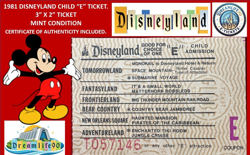 1981 DISNEYLAND CHILD "E" TICKET E Ticket Vintage Disney MINT COND! w/ COA D11 - Image 1