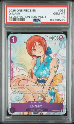 2025 ONE PIECE PROMOS ILLUSTRATION BOX VOL.1 #062 O-NAMI PSA 10 - Image 1