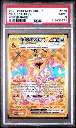 PSA 9 MINT Charizard ex Obsidian Flames Gold Holo Pokemon 228/197 - Image 1