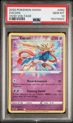 PSA 10 GEM MINT Zacian Vivid Voltage Amazing Rare Holo Pokemon 082/185 - Image 1