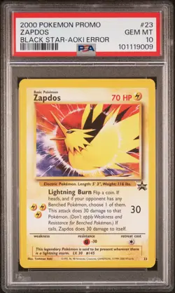 PSA 10 GEM MINT Zapdos Black Star Promo Aoki Error WOTC Pokemon 23 - Image 1