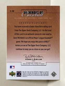 2001 Upper Deck Prospect Dave Winfield Heroes of Baseball GU Bat NY Yankees - Image 2
