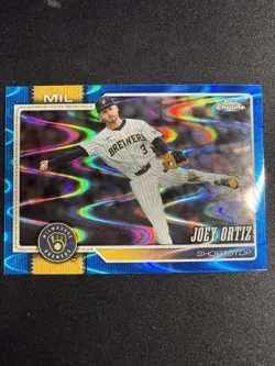 JOEY ORTIZ 2026 TOPPS CHROME BLUE Raywave REFRACTOR /150 #27 BREWERS - Image 1