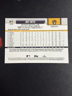 JOEY ORTIZ 2026 TOPPS CHROME BLUE Raywave REFRACTOR /150 #27 BREWERS - Image 2