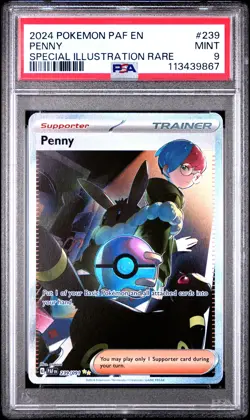 PSA 9 MINT Penny Special Illustration Rare Pokemon Paldean Fates 239/091 - Image 1