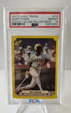 1987 CLASSIC TRAVEL UPDATE YELLOW BACK #113 BARRY BONDS ROOKIE RC PSA 10 SP - Image 1