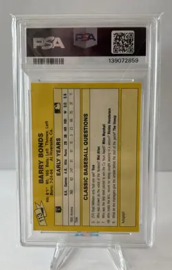 1987 CLASSIC TRAVEL UPDATE YELLOW BACK #113 BARRY BONDS ROOKIE RC PSA 10 SP - Image 2