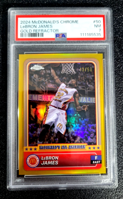 2024 PSA 7 NM LEBRON JAMES TOPPS CHROME MCDONALD'S SP /50 GOLD REFRACTOR G6396 - Image 1