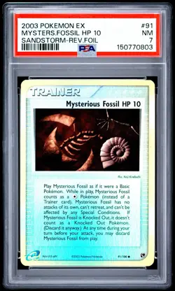 2003 POKEMON EX SANDSTORM #91 MYSTERS.FOSSIL HP 10 SANDSTORM-REV.FOIL PSA 7 - Image 2