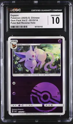 CGC 10 Espeon Poke Ball Reverse Holo 0503/14 Gem Pack Vol.2 ccb2 Pokemon Card - Image 1