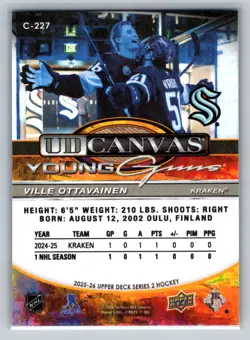 2025-26 Upper Deck UD Canvas Young Guns Ville Ottavainen RC Seattle Kraken - Image 2
