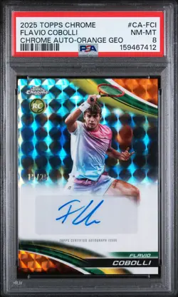 2025 Topps Chrome #CA-FCI Flavio Cobolli Chrome Autographs Orange Geo PSA 8 #/25 - Image 1