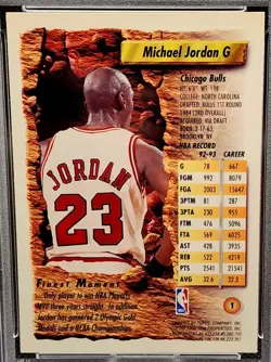 Topps 1993 Finest Michael Jordan Chicago Bulls #1 PSA 7 Graded Card - Image 4