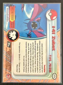 Zubat #41 Black Logo Topps 1999 Pokemon Card TV Animation Edition Series 1 - Image 2