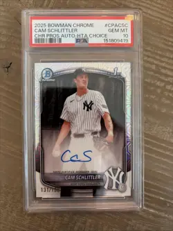 2025 1st Bowman Chrome Auto Cam Schlittler, HTA Choice Refractor /150 PSA 10 - Image 1