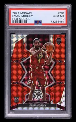 2021 Panini Mosaic Evan Mobley Rookie Red Mosaic PSA 10 #201 Cavaliers RC - Image 1