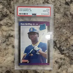 1989 Donruss Ken Griffey Jr Rated Rookie RC #33 *Denotes on Back PSA 10 - Image 1
