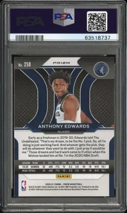 2020-21 Panini Prizm Anthony Edwards Silver Prizm #258 RC PSA 10 Gem Mint - Image 2