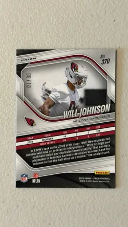 2025 Panini Prizm Will Johnson RC #370 Gold Circle Prizm #/10 - Image 2