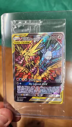 Pokemon TCG Moltres Zapdos Articuno GX SM210 Stained Glass Promo Card Sealed - Image 1