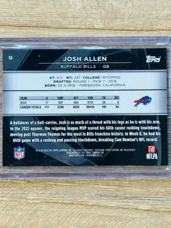 Topps Chrome Black Josh Allen Green #12 #’d 41/99 Buffalo Bills 2025 - Image 2