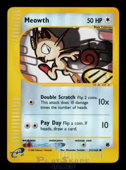 Pokemon Card Meowth 121/165 Expedition Base Set Reverse Holo Foil WOTC LP 2002 - Image 1