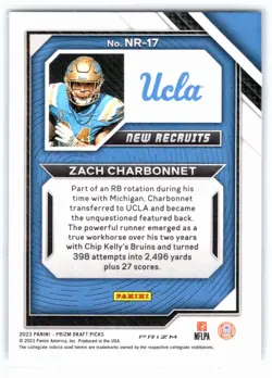 2023 Panini Prizm Draft Picks #NR-17 Zach Charbonnet New Recruits Gold Ice - Image 2