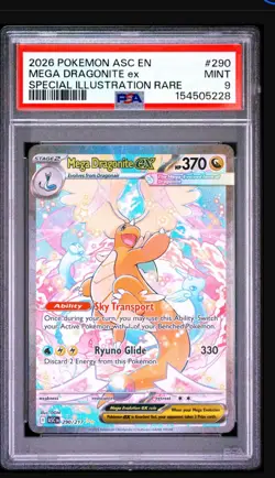 2026 POKEMON ASCENDED HEROES ILLUSTRATION RARE #290 MEGA DRAGONITE EX PSA 9 - Image 1