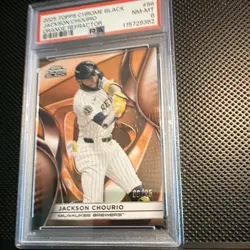 Topps 2024 Chrome Black Jackson Chourio Orange Refractor #398/25 PSA 8 - Image 1