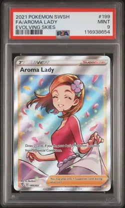 PSA 9 2021 POKEMON SWORD & SHIELD EVOLVING SKIES #199 FA/AROMA LADY Full Art - Image 1