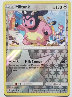 REVERSE HOLO Miltank 158/214 LP - Lost Thunder Pokemon Card - Naoki Saito Art - Image 1
